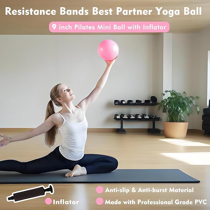 Pilates Ring Kit with Adjustable Ankle Wrist Weights, Resistance Bands, Ball, Pilates Equipment Ball for Home Workout to Tone, Sculpt and Strengthen, Fitness Magic Circle Rings for Yoga Women