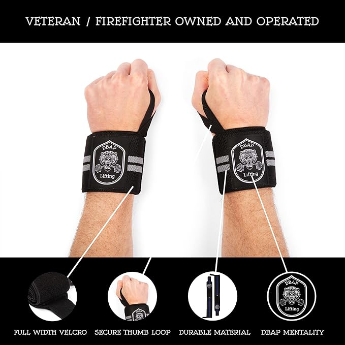 Wrist Wraps - Veteran & Firefighter Owned - Professional Quality Wrist Support - Wrist Wraps for Strength Training, Bodybuilding, Crossfit, Competition, Weight Lifting, Power Lifting.