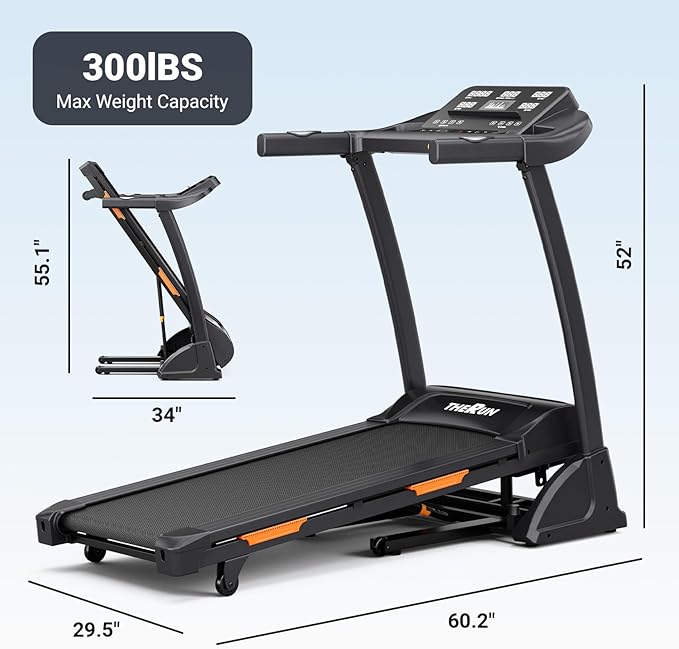 THERUN Incline Treadmill, Treadmills for Running and Walking, 300 lbs Weight Capacity Folding Treadmill with 0-15% Auto Incline, Wide Belt, 3.5 HP, App, Heart Rate