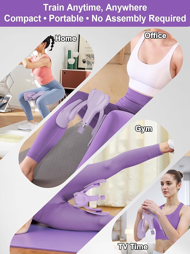 Pelvic Floor Exercise Devices 77 lb Adjustable Kegel Inner Thigh Exerciser and Hip Trainer Workout Equipment for Home Postpartum Recovery Women Men, with Band
