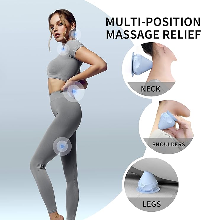 Mountable Self-Massage Ball Handfree with Suction Cup,Deep Tissue Back Sore Muscle Knot Massager,Myofascial Release,Manual Massage Balls, Foot Plantar Fasciitis, Back Stress Relief- Blue