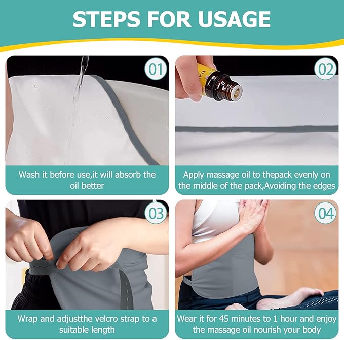 4Pack Castor Oil Pack for Chest, Neck and Abdomen, Reusable Compress Castor Oil Pack Wrap for Abdomen with Adjustable Elastic Strap Flannel Cotton Machine Washable Anti Oil Leak -Grey