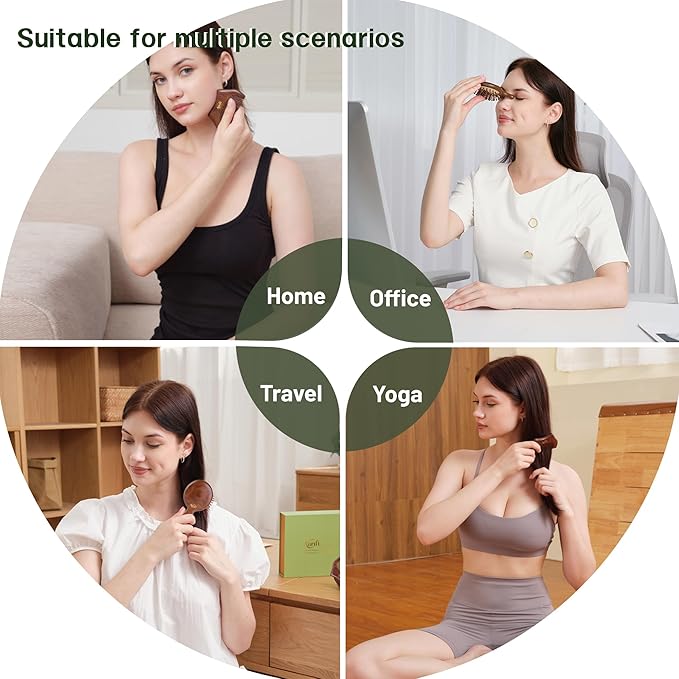 2PCS Mini Wooden Hair Brush & Comb Set, Head Scalp Massage Brush, Portable Travel Hair Care comb with Manual Massage Tool, Gift-Ready Box for Self-Care & Relaxation