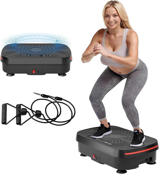 Vibration Plate Exercise Machine with Resistance Bands & Remote Control – 99 Speed Levels, 450lbs Capacity Vibration Platform for Weight Loss, Lymphatic Drainage & Full Body Home Gym Workout