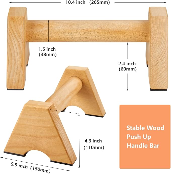 Solid Wood Calisthenics Parallettes Bars Push up Handles 1 Pair, Strength Training Pushup Stands, Parallel Handstand Bars for Home Gym Workout Fitness
