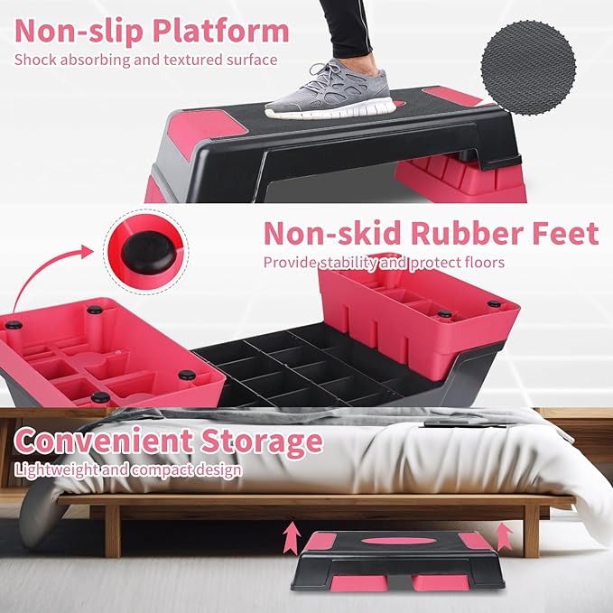 Exercise Workout Aerobic Step Platform Trainer, 30" Aerobic Stepper with 5"-7"-9" Adjustable Height Risers