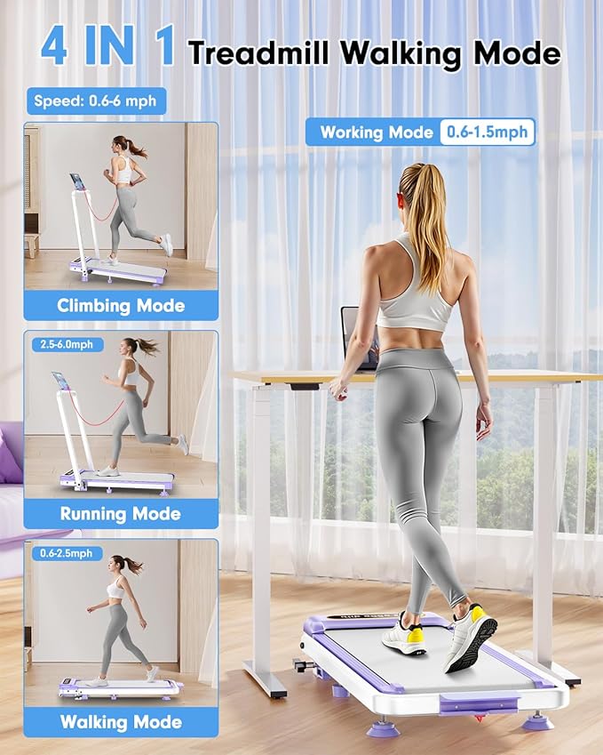 Walking Pad Treadmill with 15% Incline & Dual LED Display, 4 in 1 Walking Pad with Handle Bar, 3.5HP Foldable Treadmill with Incline, Treadmills for Home 350LBS, 4 Adjustable Incline, RGB Light