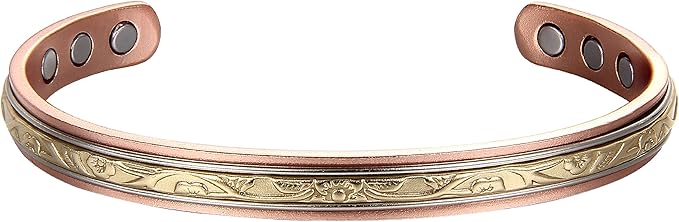 Pure Copper Magnetic Minimalist Bracelet - Adjustable Fleur D'OR Style - Ultra Strength Magnets - Unisex - Earth Therapy