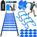 Agility Training Equipment, Soccer Training Equipment, Agility Speed Training Set for Kid Youth Adult, 20FT Agility Ladder, 4 Hurdles,12 Soccer Cones, Jump Rope, Running Parachute, Drill Charts