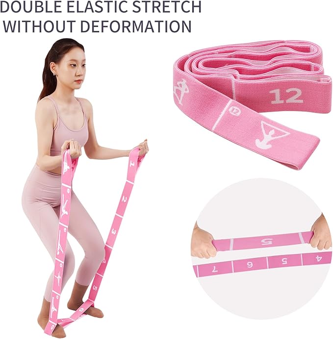 Yoga Strap with 10/12 Loops - Multi-Functional Stretch Band for Pilates, Dance, Gymnastics, Physical Therapy, Flexibility & Resistance Training, Ballet, Latin Workouts