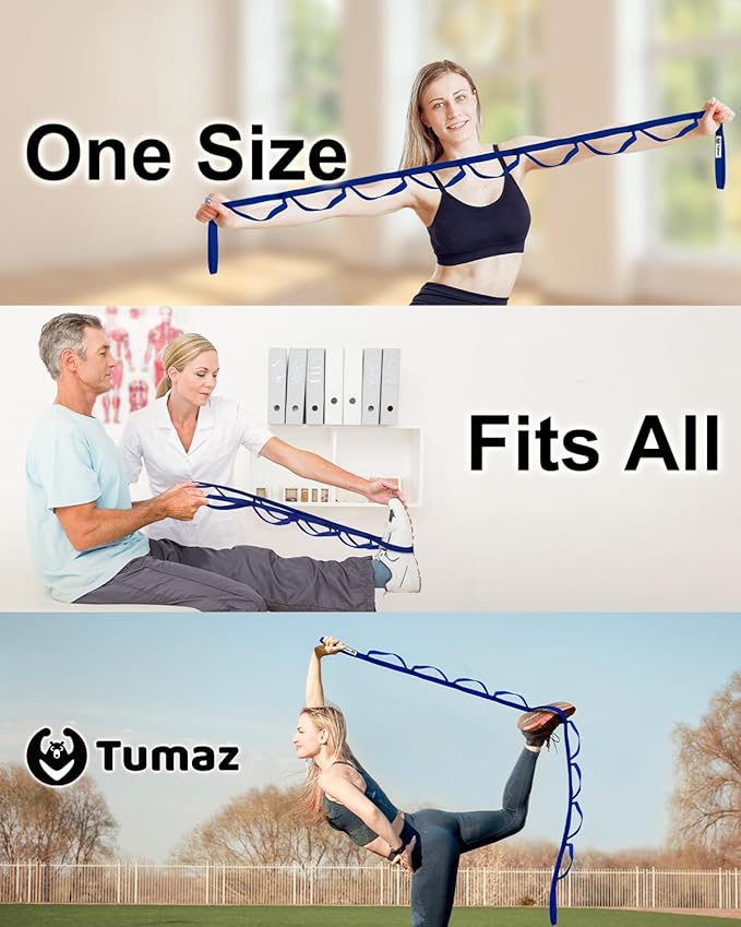 Tumaz Stretching Strap - 10 Loops & Non-Elastic Yoga Strap - Perfect Home Workout Stretch Strap for Physical Therapy, Yoga, Pilates, Flexibility
