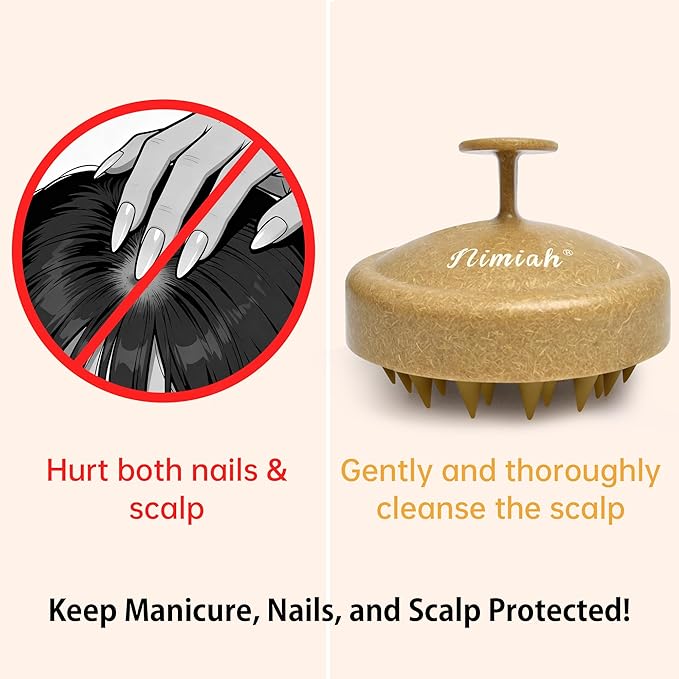Nimiah Scalp Massager Hair Growth - Manicure Safe Scalp Scrubber Shampoo Brush with Coconut Shell Base & Soft Silicone Bristles for Dandruff Removal, Stress Relax & Deep Cleansing