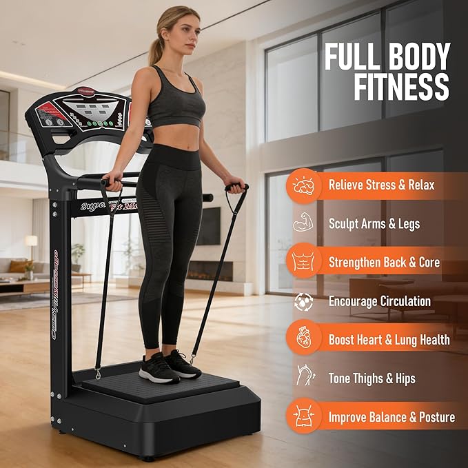 Vibration Platform Machine – Full Body Vibration Plate Exercise Machine with Support Handles, 99 Adjustable Speed Levels for Muscle Activation, Body Toning, Balance & Fat Burning at Home