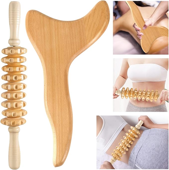 2 Pcs Wooden Gua Sha Tools Lymphatic Drainage Tool, Machomby Wood Therapy Massage Tools Manual Gua Sha Tools Anti Cellulite Massage Tool for Gua Sha Massage, Maderotherapy, Body Sculpting