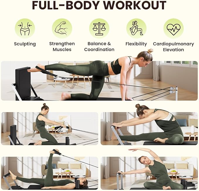 91“ Pilates Reformer Machine – Foldable Full-Body Home Pilates Equipment with Adjustable Resistance, Jumpboard, Upgraded Wheels, 400lb Support, for Rehab & Core Strength