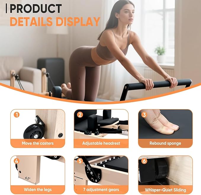 Professional Pilates Reformer Machine with Jumpboard, Reformer Box, and Foot Straps – Studio-Grade Pilates Equipment for Home Use, Adjustable Resistance & Smooth Glide System