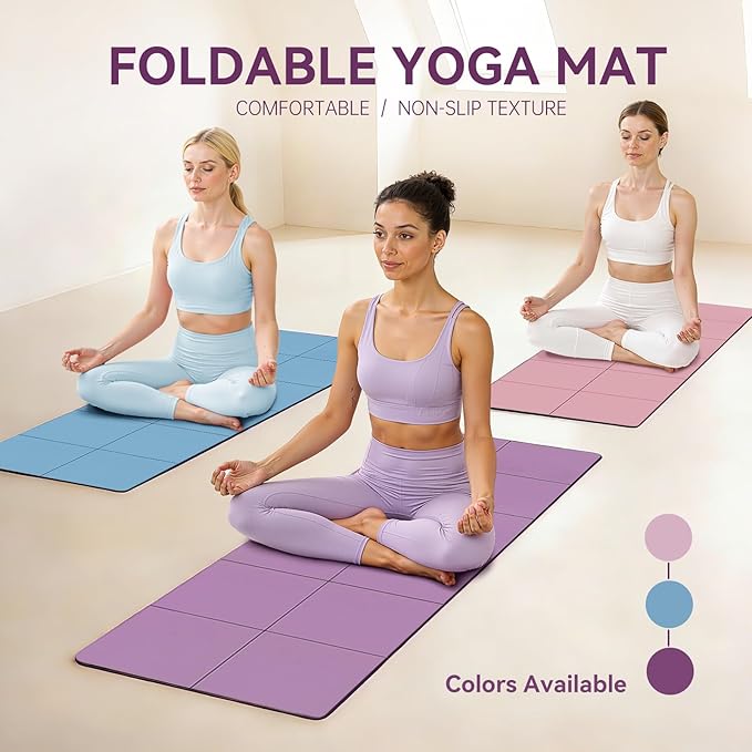 Foldable Travel Yoga Mat 72"x24"x0.24", Lightweight Non Slip Exercise Mat, Portable Folding Workout Mat for Yoga, Pilates, Stretching, Home Gym, Outdoor Fitness & Travel