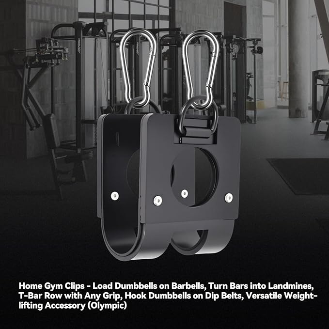 Home Gym Clips : Load Dumbbells on Barbells, Turn Bars into Landmines, T-Bar Row with Any Grip, Hook Dumbbells on Dip Belts