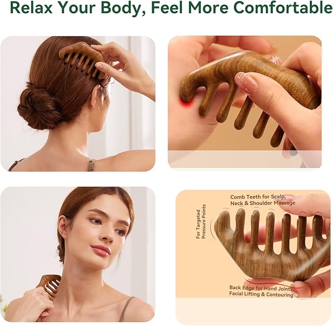 Natural Green Sandalwood Multi-Point Gua Sha Tool – Handheld Wooden Face, Scalp & Body Massage Tool, Trigger Point & Relaxation Accessory for Neck, Back & Legs, Gift-Ready Self-Care Tool