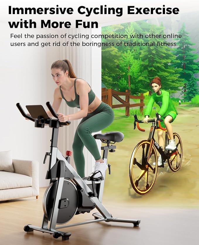 MJWW Exercise Bike, 32-Level Magnetic Resistance Stationary Bikes for Home, Low Noise 300LBS Weight Capacity Workout Cycling Bike for Home Gym with Pad Mount, LCD Monitor, Cup Holder