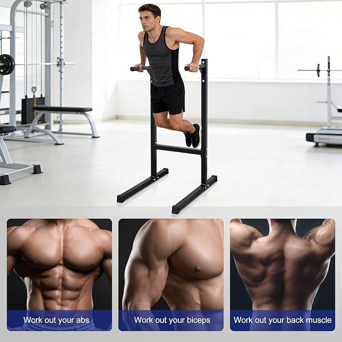 MIUDGIG Adjustable Height Dip Bar Station, Multi-function Dip Station Pull Up Bar Full Body Strength Training Workout Fitness Equipment for Tricep Dips, Heavy Duty Dip Station for Home Gym