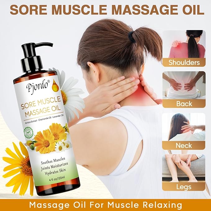 3 Pack Massage Oil for Massage Therapy, Vanilla Oil, Sore Muscle Arnica Oil, Lavender Massage Oil for Skin, Massage Roller Ball, Relaxing Massage Kit, Spa Gift Set for Him Her
