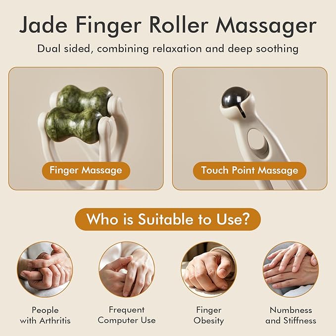 CHOSIN 2-in-1 Jade Roller Finger Massager for Fatigue, Pain Relief, Arthritis for Seniors Men Women - Dual-Sided Therapy Tool Jade for Hands, Palm & Wrist