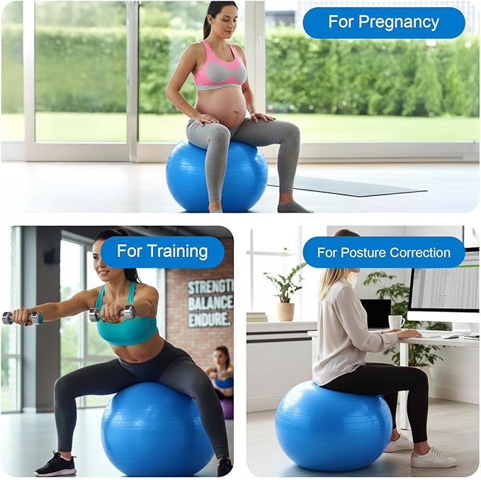 2PCS Yoga Ball, 25Inch Thicked Anti-Burst Exercise Balls for Workout Stretching Stability, Non-Slip Balance Ball Equipment for Women Pilates Physical Therapy Pregnancy Labor Birthing Fitness
