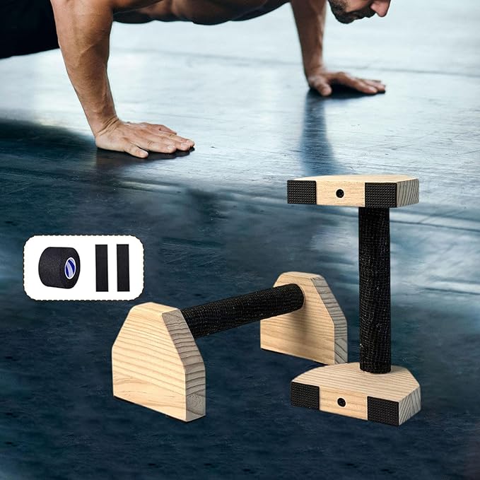 2Pcs Push up Bar Sturdy Wooden Parallettes Bar Push up Stands Pushup Handles for Gymnastics Strength Training Aerobics