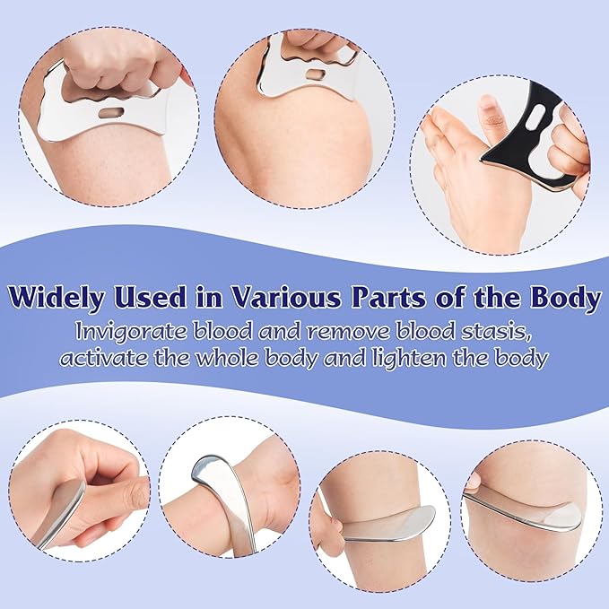 Guasha Massage Tool, Grade Stainless Steel Scraping Tool for Soft Tissue Upgrade Physical Therapy Stuff,Used for Back, Legs, Arms,Neck,Shoulder, Gua sha Tool…（S+Square Shaped）