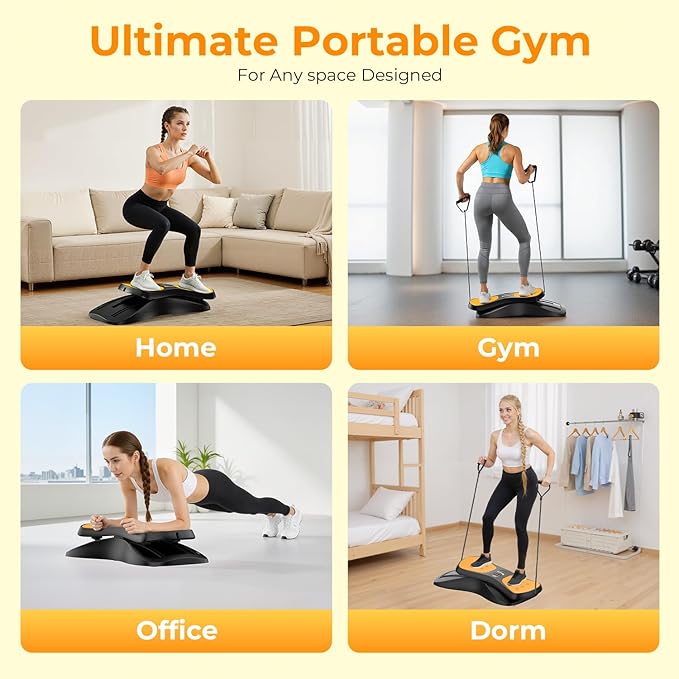 OWLSKY Balance Board,with Resistance Bands, Portable Balance Trainer Featuring LCD Monitor, 330 lbs Capacity Ski Machine for Full Body Workout Orange