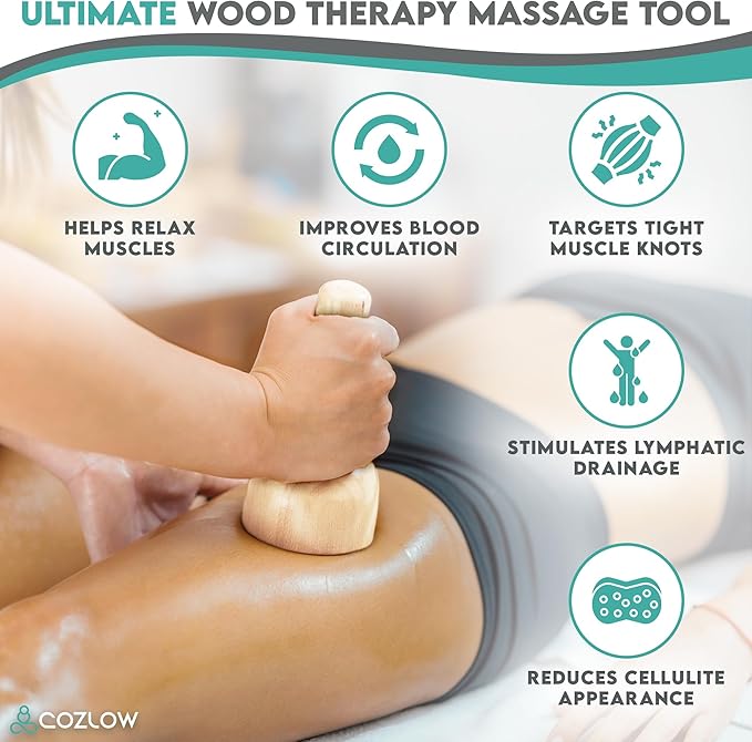COZLOW Wood Therapy Massage Cup w/Roller, Maderoterapia Massager for Body Sculpting - Wooden Cupping Massage Tool for Lymphatic Drainage - Maderotherapy Helps Reduce Cellulite Appearance