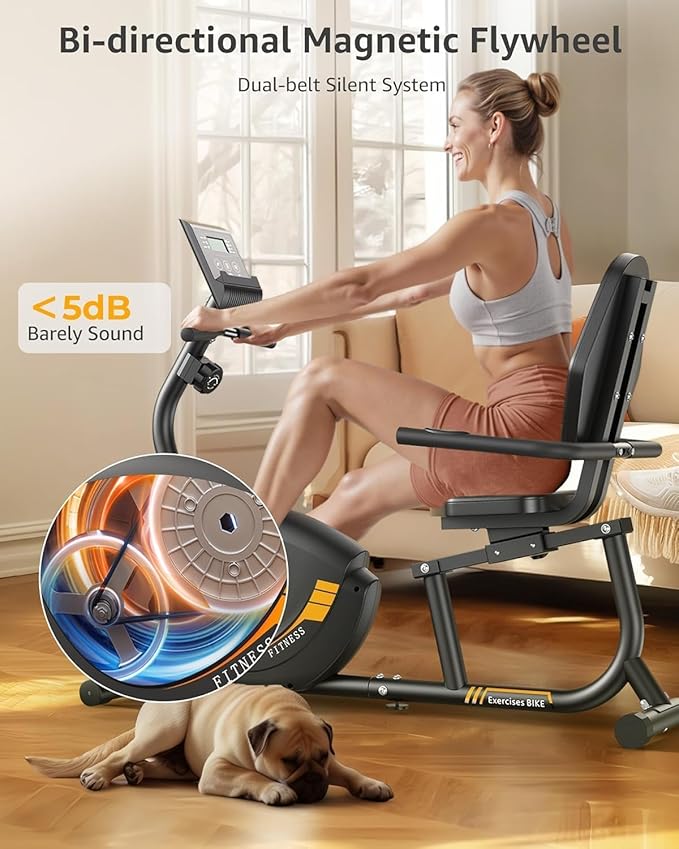 JEEKEE Recumbent Exercise Bike for Seniors,Stationary Bikes for Home, 400LB Capacity & 16 Levels Magnetic Resistance, Heart Rate Handle