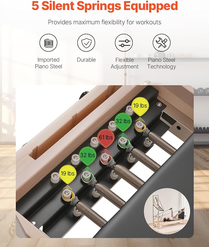 VEVOR Pilates Reformer Machine, Pilates Workout Equipment for Home Gym Studio Use, Pilates Reformer with Sitting Box and Jumpboard，fit for Beginners & Advanced Users