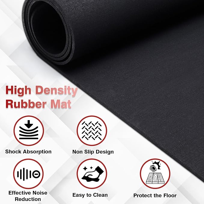 Treadmill Mat for Hardwood Floors - 100% Recycled Rubber Mat for Home Gym Flooring, Durable Workout Fitness Mats, Walking Pad Exercise Bike Equipment Mat, Non-Slip