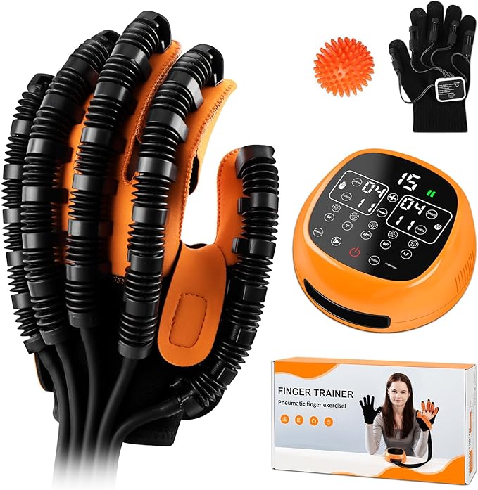 Rehabilitation Robotic Gloves for Stroke and Hemiplegia Recovery, Rechargeable Stroke Hand Recovery Device, Hand Function Training, Finger Exerciser Device for Arthritis Patients(Orange Right Hand XL)