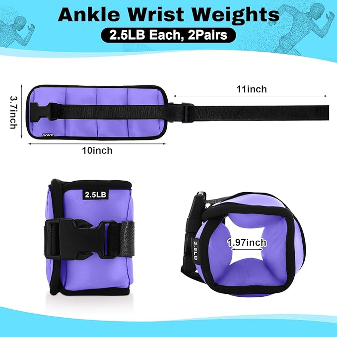 2 Pairs Ankle Wrist Weights for Land or Aquatic Exercise Aqua Cuffs Aqua Aerobics Fitness Bands for Ankle and Wrist Adjustable Weights for Swimming Pool Workout Equipment