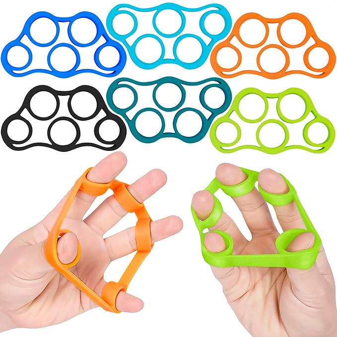 6Pcs Finger Strengthener with 3 resistance levels - Elastic Silicone Finger Exerciser with Shape-Retention and Ergonomic Design - Tear-Resistant Hand Stretcher with Comfort Grip for Hand Recovering
