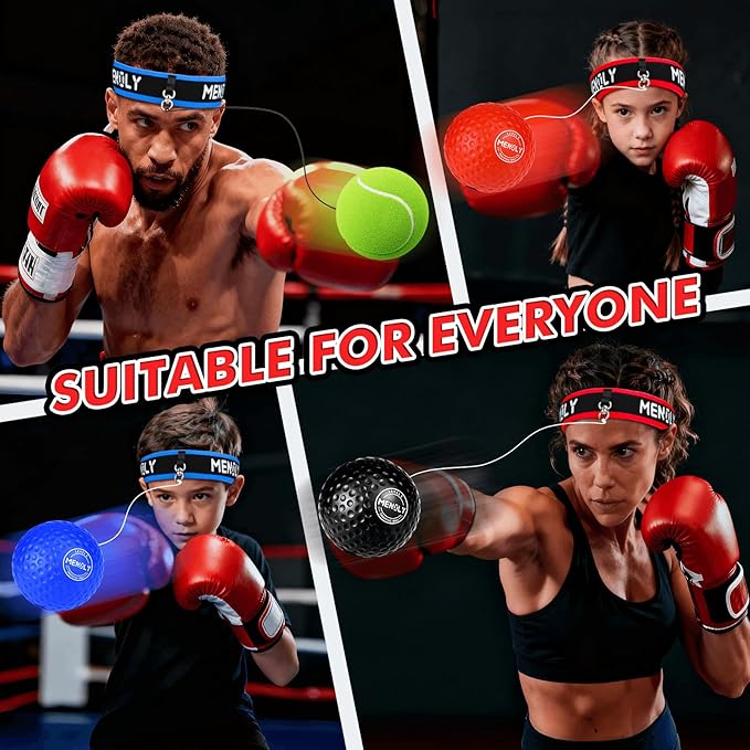 MENOLY 5pcs Boxing Reflex Balls Set, 2 Adjustable Headbands, 1 Pair Goggles and Gloves, Speed Training Equipment for Hand Eye Coordination, Agility, Great Gift for Men, Boxers & Fitness Fans