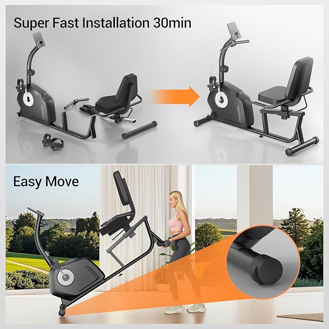 UMAY Recumbent Exercise Bike, Magnetic Staionary Bikes for Home with 16-level Resistance & Adjustable Seat, Staionary Bike for Seniors Adults, 350 LBS & LCD Monitor