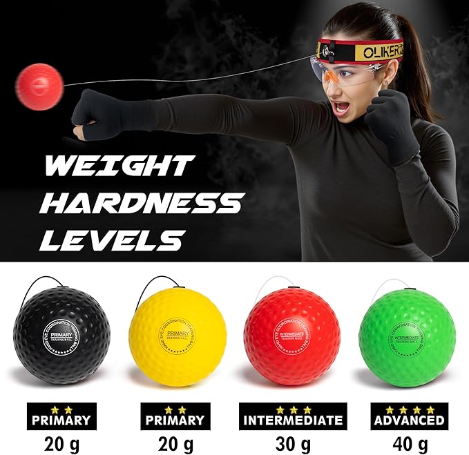 Boxing Reflex Ball for Adults and Kids, 4 Levels Boxing Ball with Adjustable Headbands, Perfect for Reaction, Agility, Punching Speed, Fight Skill and Hand Eye Coordination Training