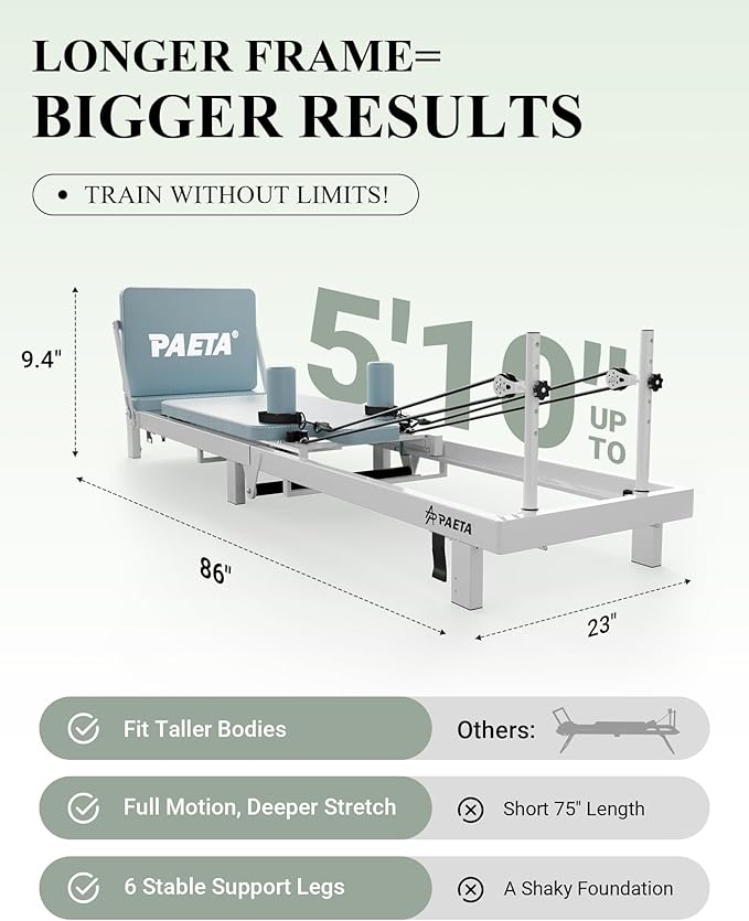 PAETA Pilates Reformer, 86" Foldable Reformer Pilates Machine for Home Use, with Dual Resistance- Springs and Cords, Pilates Equipment for Home Workouts with Jump Board, Up to 400 LBS
