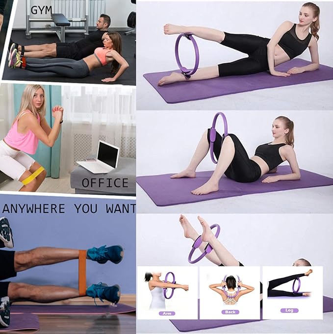 YXILEE Pilates Ring Circle Set - Workout at Home Workout Equipment Women - Booty Bands Stretching Equipment Pilates Mini Exercise Ball for Legs Arms and Thighs