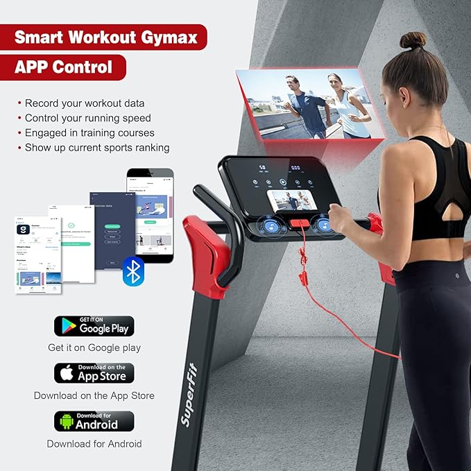 Goplus 3HP Treadmill with Desk Workstation, Superfit Foldable Treadmills for Home Office, Adjustable Height, Bluetooth Speaker, APP Control, LED Display, 25 Preset Programs, Portable Running Machine