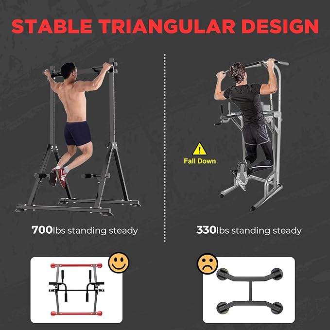 Folding Power Tower Dip Station Pull Up Bar, Multifunctional Pull Up Tower Adjustable Height, Triangular Structure Strength Training Workout Equipment for Home Gym Fitness