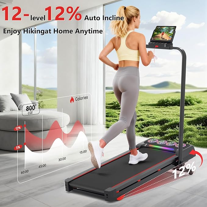 Walking Pad with Handle Bar and Incline, 3 in 1 Under Desk Treadmill with Hiking Mode, 2.5HP Low Noise Walking Treadmill Pad with Remote Control,Portable Treadmills for Home Office, Led Display