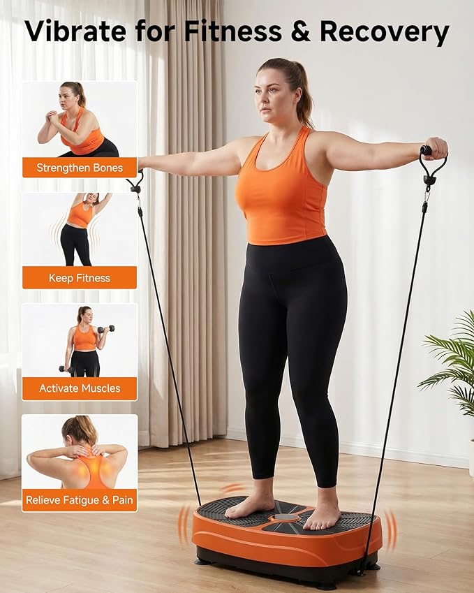 GORISE Vibration Plate Exercise Machine for Lymphatic Drainage & Weight Loss - Full Body Workout Fitness Platform with Remote, Vibrating Plate Home Gym Equipment for Muscle Relief, Orange