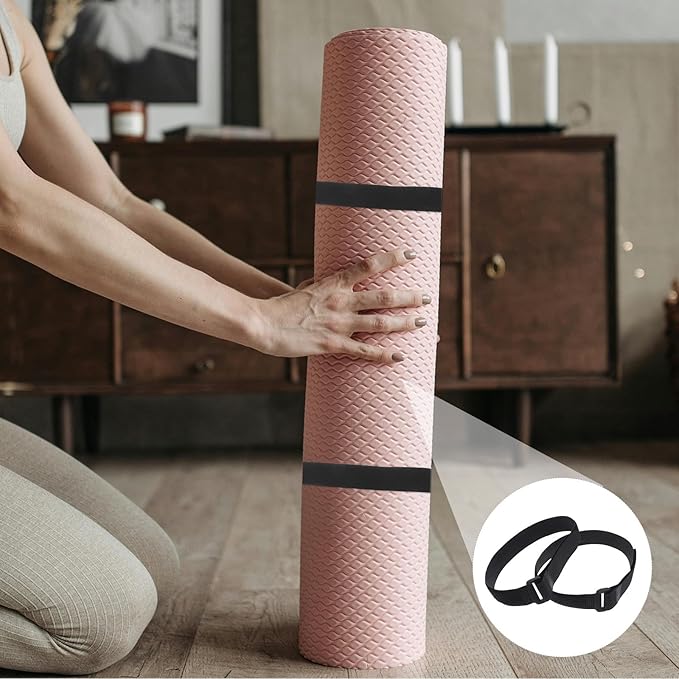 Housoutil 12pcs Adjustable Yoga Mat Carrying Straps Nylon Hook and Loop Bands 25x400mm Mat Carrier for Fitness and Exercise Storage in Black