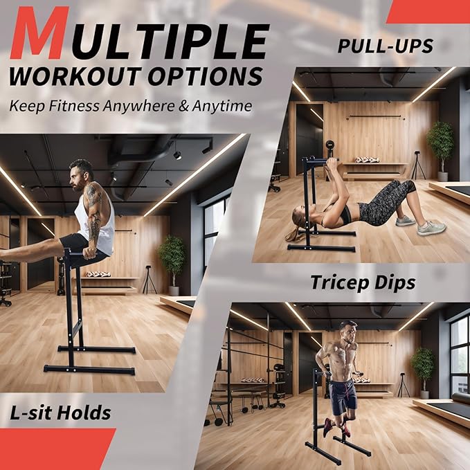Adjustable Height Dip Bar Station, Heavy Duty Dip Station for Home Gym,Multi-function Dip Station Pull Up Bar Full Body Strength Training Workout Fitness Equipment for Tricep Dips