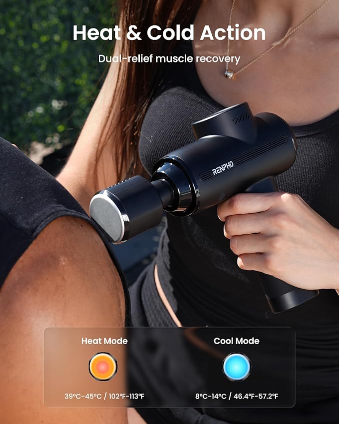 RENPHO Active Thermacool 2 Massage Gun with Heat and Cold, [2026 Upgraded] Percussion Deep Tissue Handheld Neck Massager, FSA Approved, Muscle Masajeador for Men Women Athletes HSA